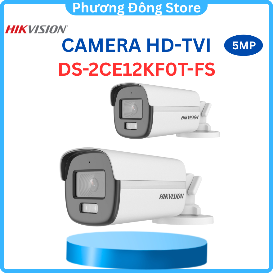 Camera HDTVI có màu ban đêm 5MP HIKVISION DS-2CE12KF0T-FS, Có màu đêm 3K 5MP, Đèn 40M, Tích hợp Mic 