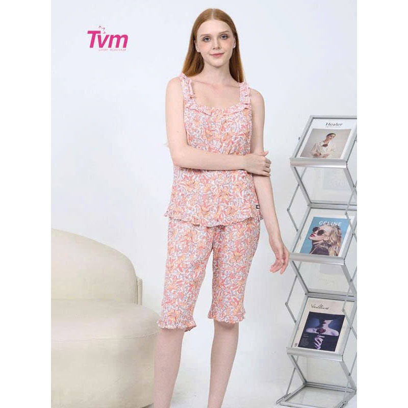 Bộ lửng nữ sát nách B715 Tvm Luxury Homewear, chất liệu tole/lanh