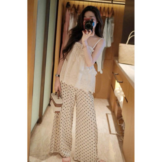 [Sẵn-Ảnh Thật]  Set áo 2 dây mix quần xuông chấm bi KAB phong cách tiểu thư sang chảnh