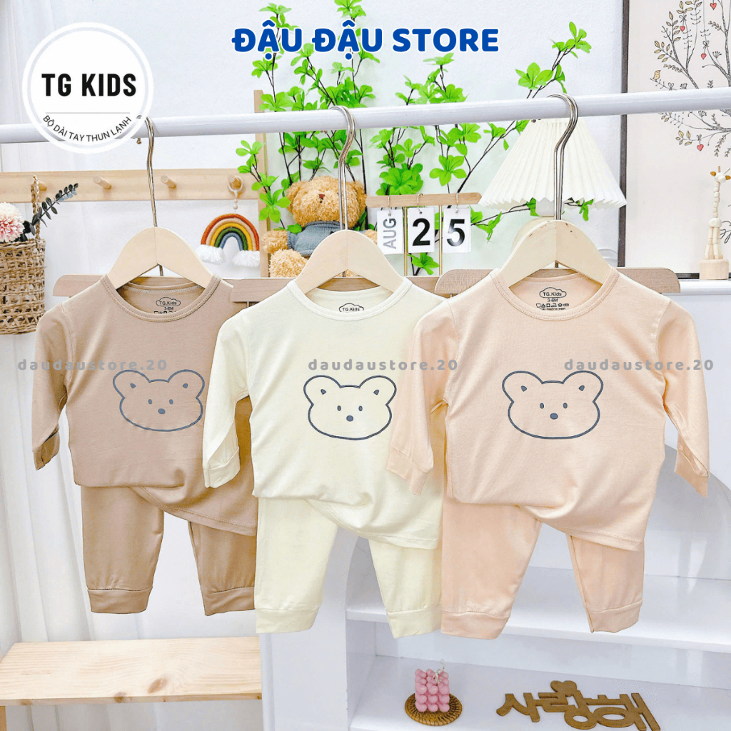 (Đẹp) Set 3 Bộ Sơ Sinh Dài Tay Chui Đầu Hình Gấu Thun Lạnh Quần Vát mềm mịn cho bé size 3-13 kg TG-D