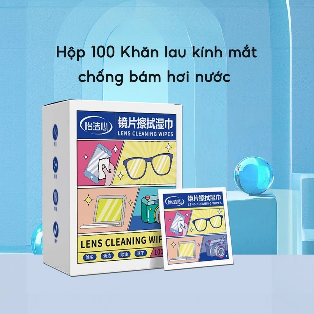  Hộp 100 Khăn lau kính mắt kính cận Giấy lau kính nano chống sương mờ vân tay bụi bẩn tiện lợi 