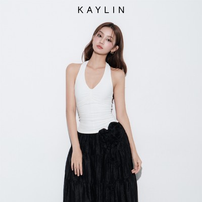 Áo kiểu KAYLIN cổ yếm cột nơ form ôm chất vải thun lụa phong cách cá tính BST Hè 2025 - N2477