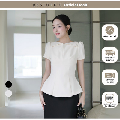 BBSTORE'S Áo Kiểu Công Sở Peplum Cổ Thuyền Tay Phồng - A4440B