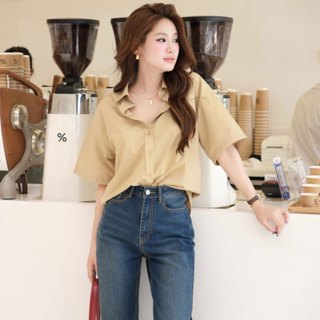 Áo sơ mi trơn tay ngắn nữ GILLEE (nhiều màu) form rộng dáng lửng vải kate lụa cao cấp thoáng khí nhiều màu FAS374