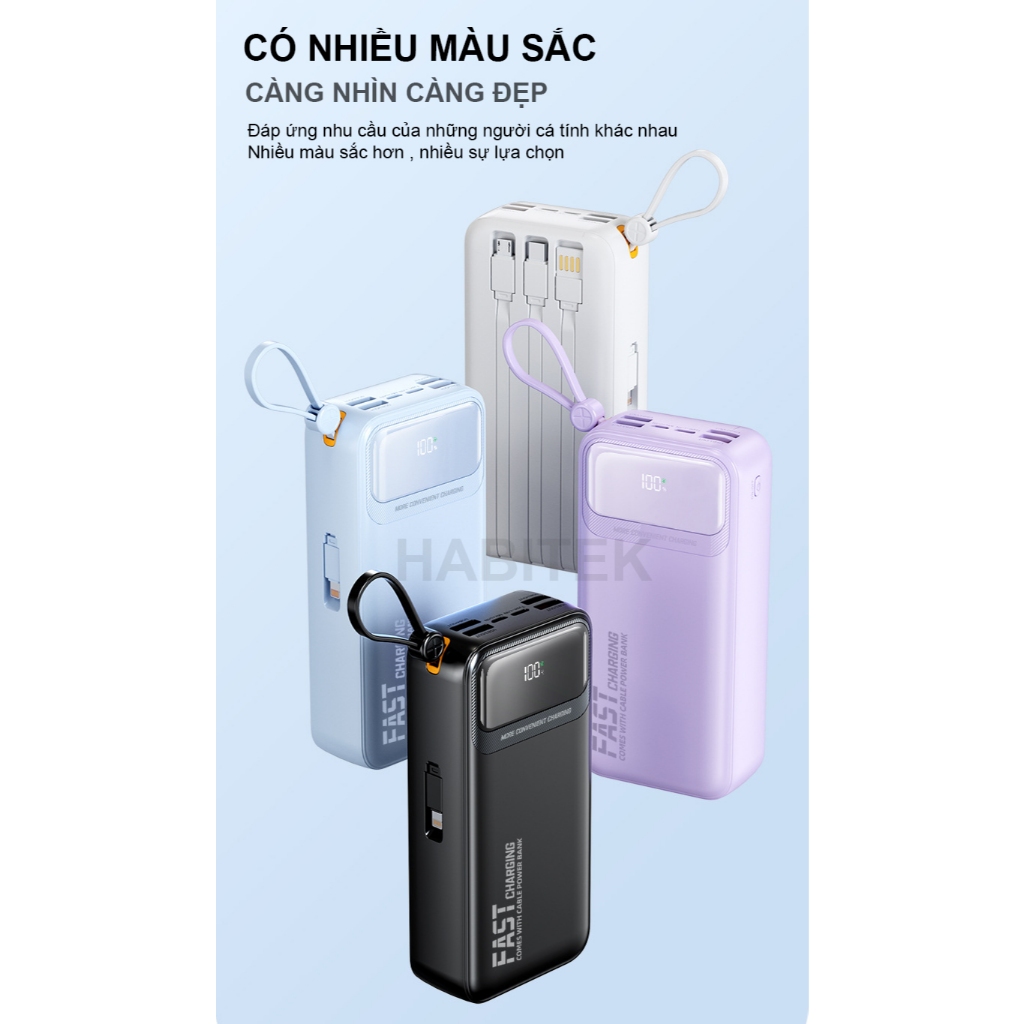 Sạc Pin Dự Phòng 30000mAH Habitek, Sạc Nhanh 100W | Màn LED | Hỗ Trợ Sạc Nhanh Điện Thoại, Chính hãng - DX255 | BigBuy360 - bigbuy360.vn