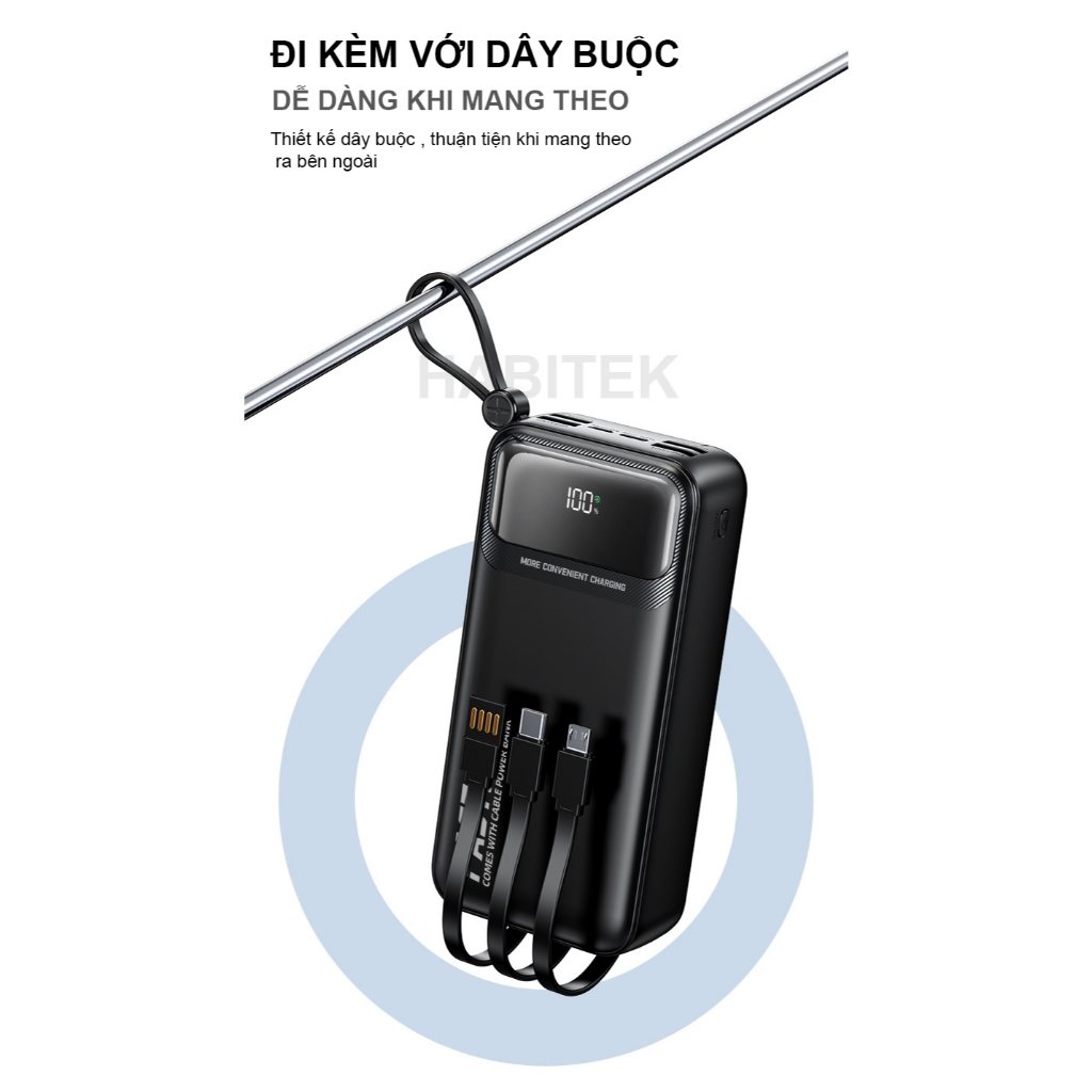 Sạc Pin Dự Phòng 30000mAH Habitek, Sạc Nhanh 100W | Màn LED | Hỗ Trợ Sạc Nhanh Điện Thoại, Chính hãng - DX255 | BigBuy360 - bigbuy360.vn