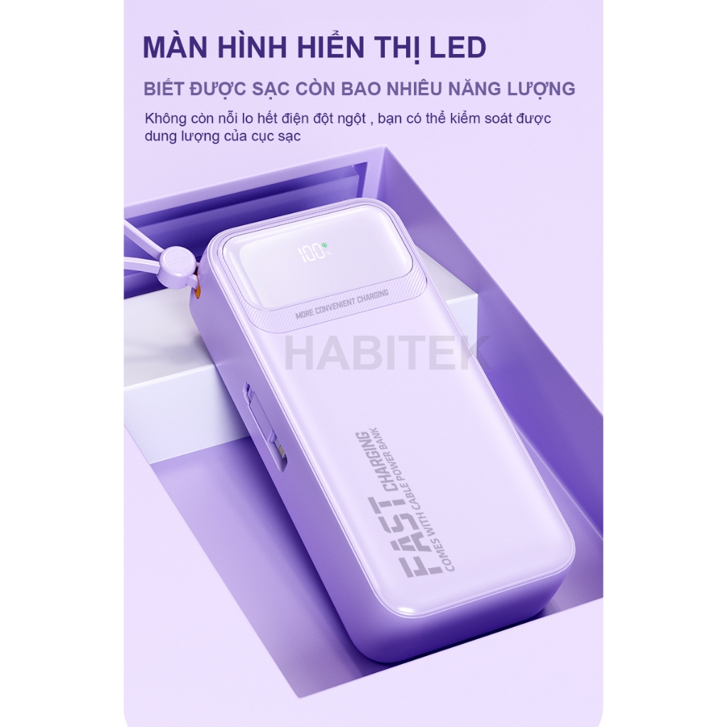 Sạc Pin Dự Phòng 30000mAH Habitek, Sạc Nhanh 100W | Màn LED | Hỗ Trợ Sạc Nhanh Điện Thoại, Chính hãng - DX255 | BigBuy360 - bigbuy360.vn