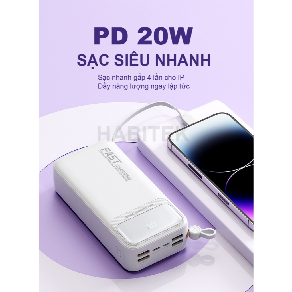 Sạc Pin Dự Phòng 30000mAH Habitek, Sạc Nhanh 100W | Màn LED | Hỗ Trợ Sạc Nhanh Điện Thoại, Chính hãng - DX255 | BigBuy360 - bigbuy360.vn