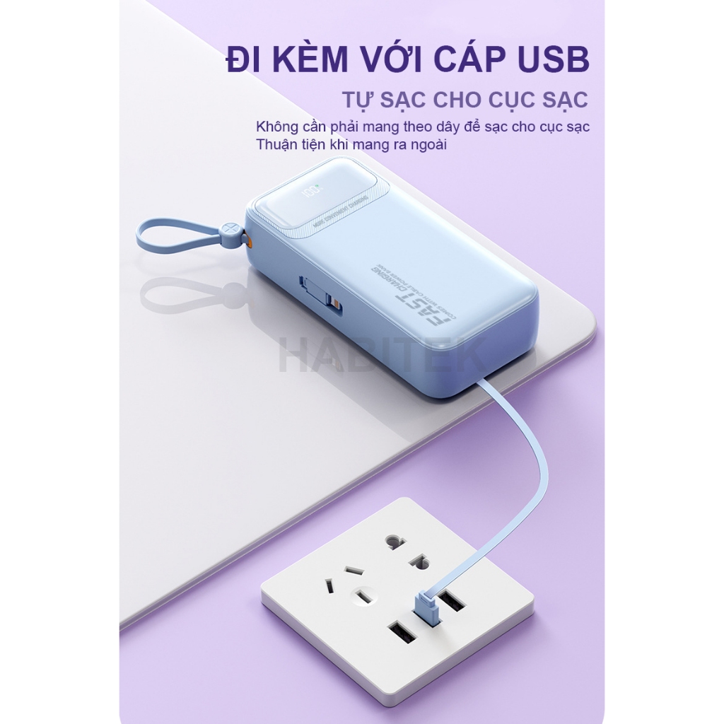 Sạc Pin Dự Phòng 30000mAH Habitek, Sạc Nhanh 100W | Màn LED | Hỗ Trợ Sạc Nhanh Điện Thoại, Chính hãng - DX255 | BigBuy360 - bigbuy360.vn