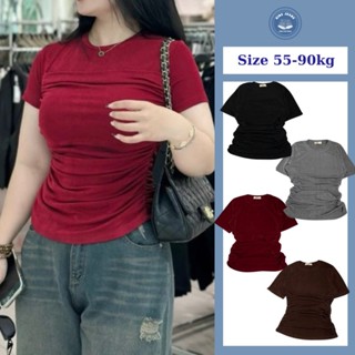  Áo thun nữ nhún eo cộc tay cổ tròn chất nhũ Bling mát rượi nhẹ tênh co giãn Bigsize từ 55-90kg MS099 