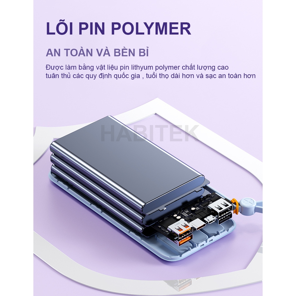 Sạc Pin Dự Phòng 30000mAH Habitek, Sạc Nhanh 100W | Màn LED | Hỗ Trợ Sạc Nhanh Điện Thoại, Chính hãng - DX255 | BigBuy360 - bigbuy360.vn