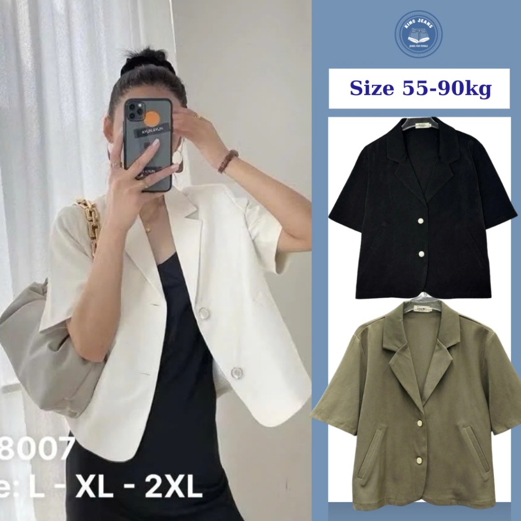Áo Blazer Ngắn Tay Dáng Ngắn Áo Vest Lửng Nữ Sang Chảnh Chất Cotton Hàn Bigsize 55-90kg A8007