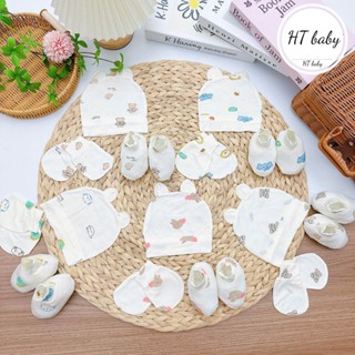 Combo mũ bao tay và  chân  cho  bé  sơ  sinh, Mẹ  Bé  Pinus, Bao  tay  chân  siêu  cute  mềm  mại cho  bé