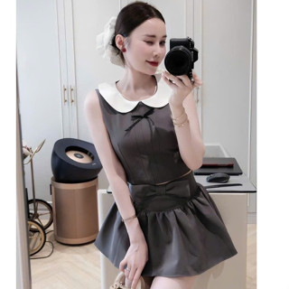 set áo chân váy,set đồ nữ sang chảnh,bộ áo sát nách cổ sen chân váy xòe xịn sò hot trend cute ID180