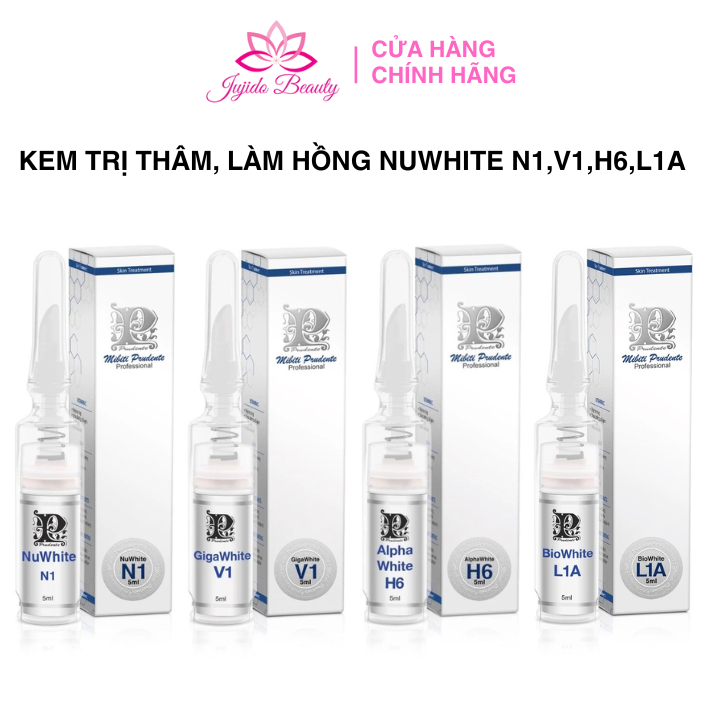 Kem Nuwhite Mibiti Prudente hồng nhũ hoa N1, hồng vùng kín nuwhite V1, khử thâm nách mông bẹn H6, hồng môi nuwhite L1A