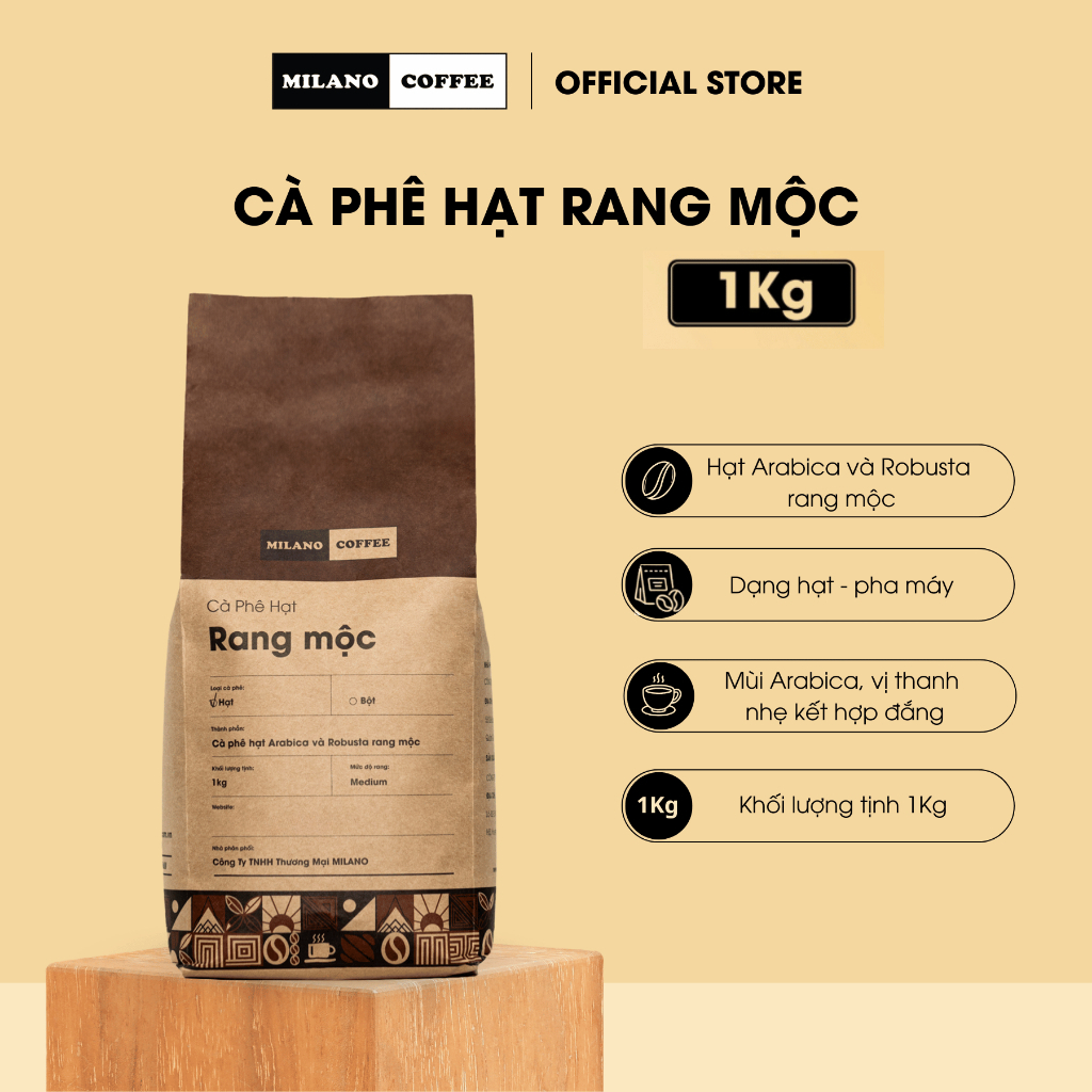 Cà phê NGUYÊN CHẤT 100% RANG MỘC MILANO COFFEE LOẠI 1 KG