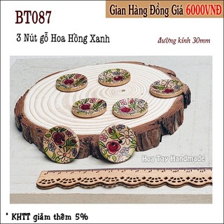 Set 4 Gói Nút Gỗ Tròn 3cm - Hoa Văn Vintage Đáng Yêu