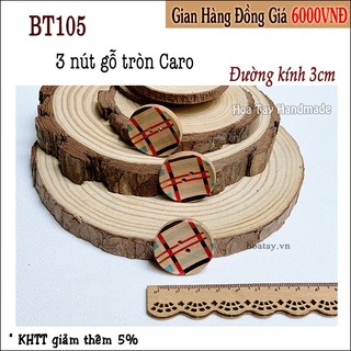 Set 4 Gói Nút Gỗ Tròn 3cm - Hoa Văn Vintage Đáng Yêu