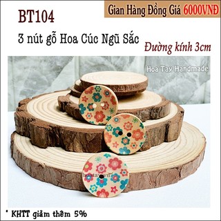 Set 4 Gói Nút Gỗ Tròn 3cm - Hoa Văn Vintage Đáng Yêu