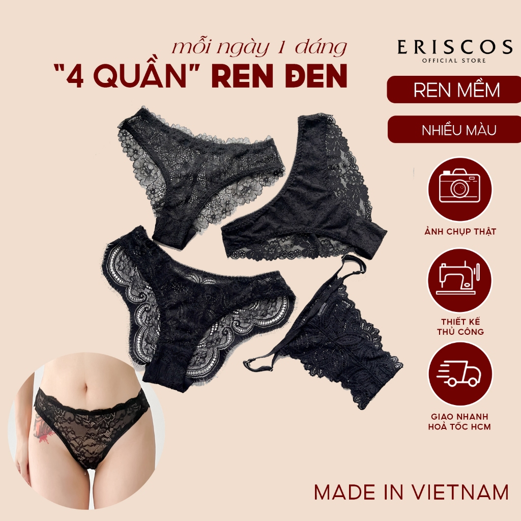 Combo 4 quần lót ren đen 4 kiểu dáng Eriscos thiết kế basic và gợi cảm màu đen co giãn mềm mát