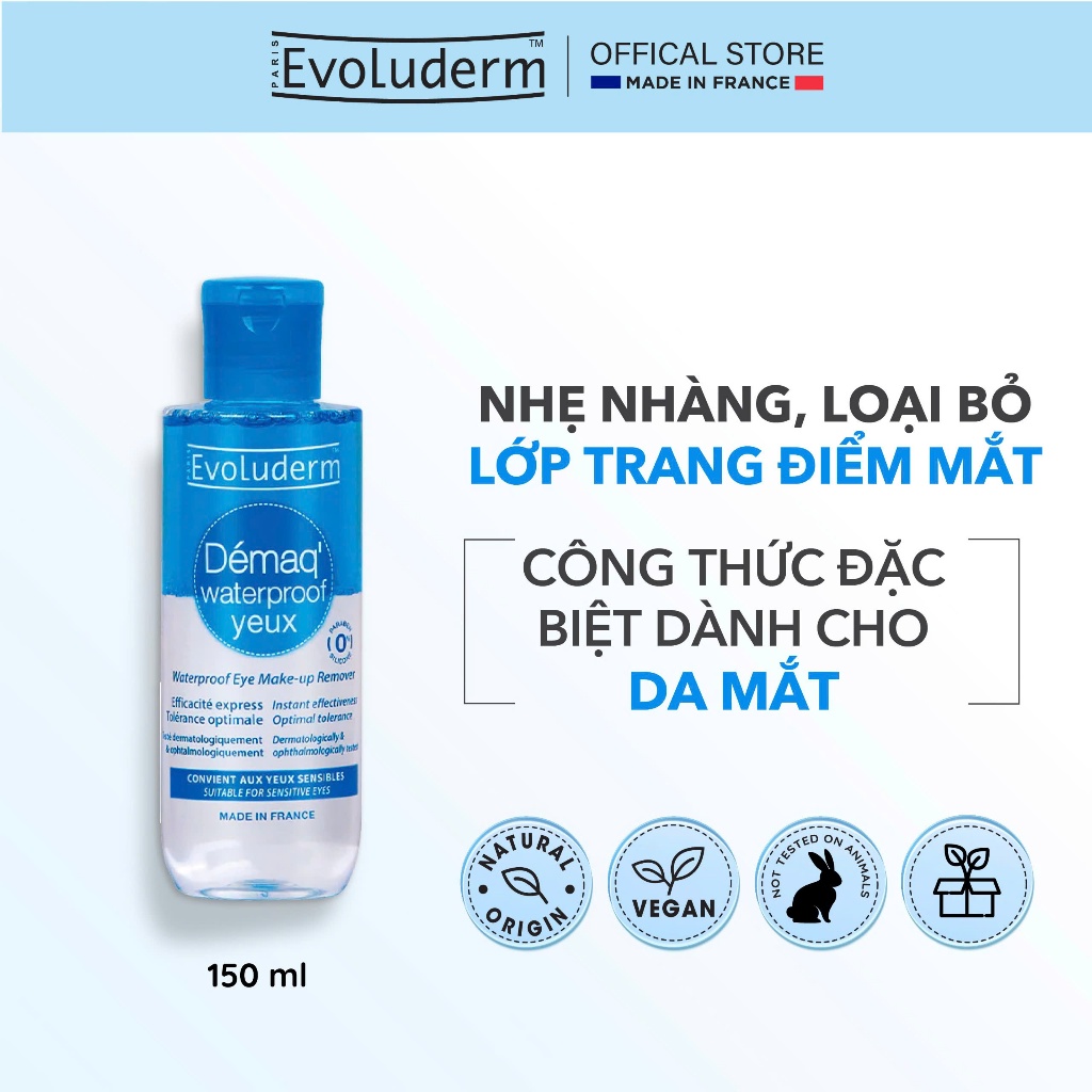 Nước Tẩy Trang 2 Lớp Dành Cho Mắt và Môi Evoluderm Waterproof Eye Make-Up Remover 150ml