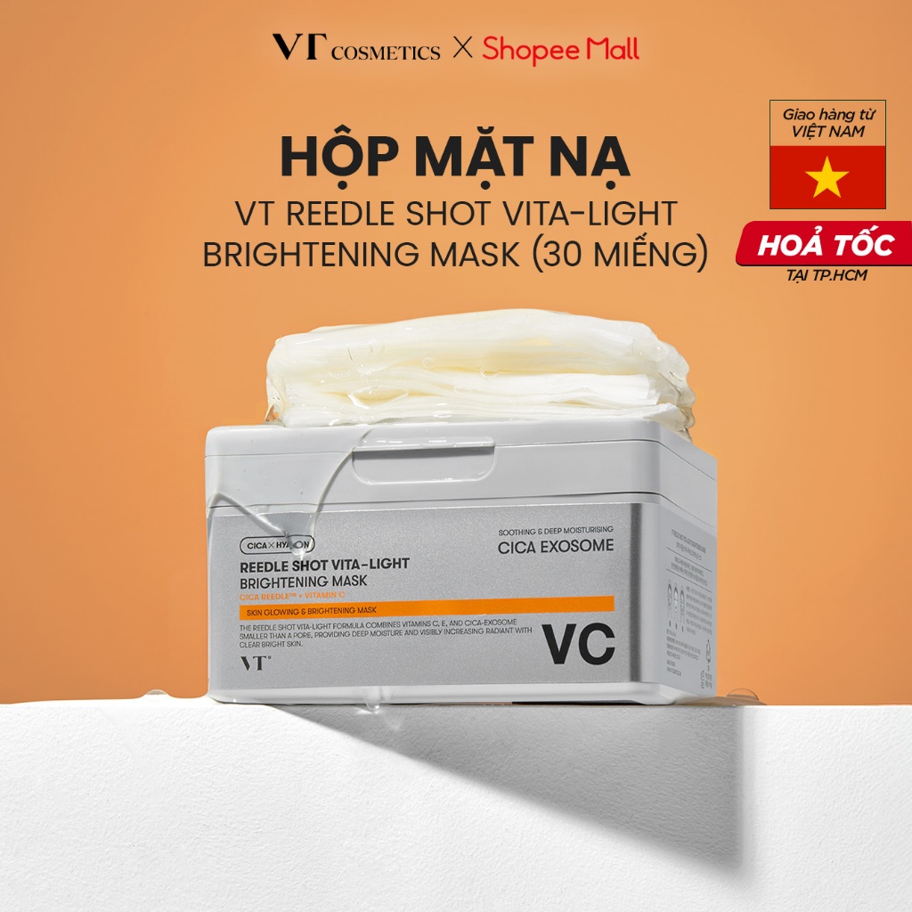   VT Cosmetics  Hộp mặt nạ dưỡng sáng da VT REEDLE SHOT VITA-LIGHT BRIGHTENING MASK  30 miếng  