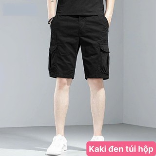 Quần short đùi kaki nam túi hộp màu đen trơn cao cấp kiểu dáng thể thao lửng, quần lưng thun đẹp HAVADO M9 mới