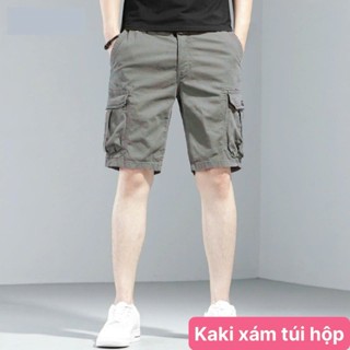 Quần short đùi kaki nam túi hộp màu xám trơn cao cấp kiểu dáng thể thao lửng, quần lưng thun đẹp HAVADO M10 mới