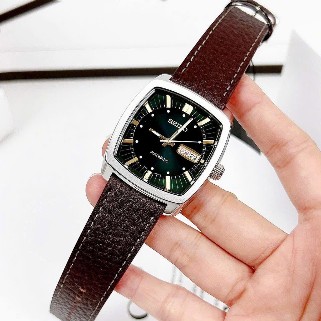 Đồng hồ nam dây da Seiko Automatic Recraft Tank Green SNKP27