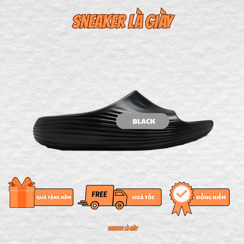 Dép Rejuven8 Slide Sóng Gợn Nam Nữ Unisex – Black – Siêu Nhẹ Êm Chân