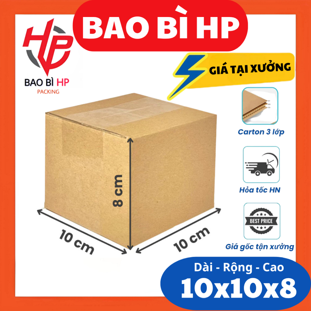 10x10x8 [COMBO] 100 Hộp Carton Đóng Hàng - BAO BÌ HP