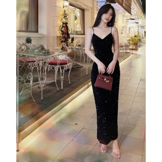  Đầm kim sa ôm body nhung hai lớp lấp lánh Đầm BECHIC đi tiệc sang chảnh xinh lung linh 