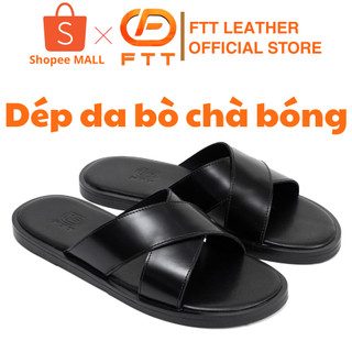  Dép da bò chà bóng nam đan chéo FTT Leather cao cấp hạn chế nhăn đế phíp gỗ chống trơn trượt 