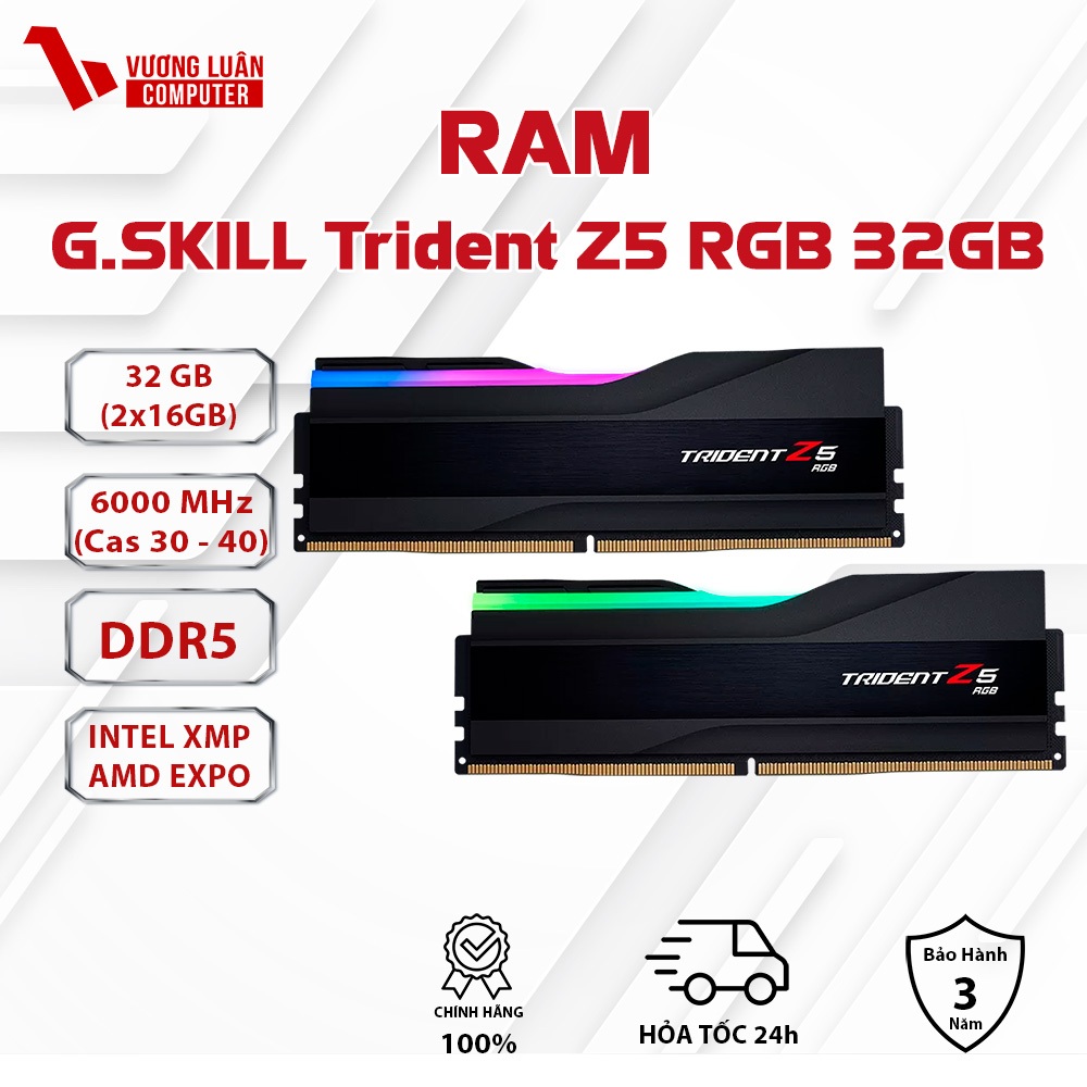 RAM DDR5 GSKILL TRIDENT Z5 RGB 32GB (16GBx2) Bus 6000 Màu Đen