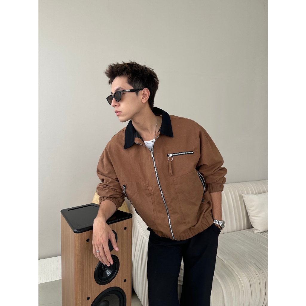 YC1996 - Áo Khoác Kaki Túi Zip Basic Đơn Giản 2 Màu Local Brand Unisex