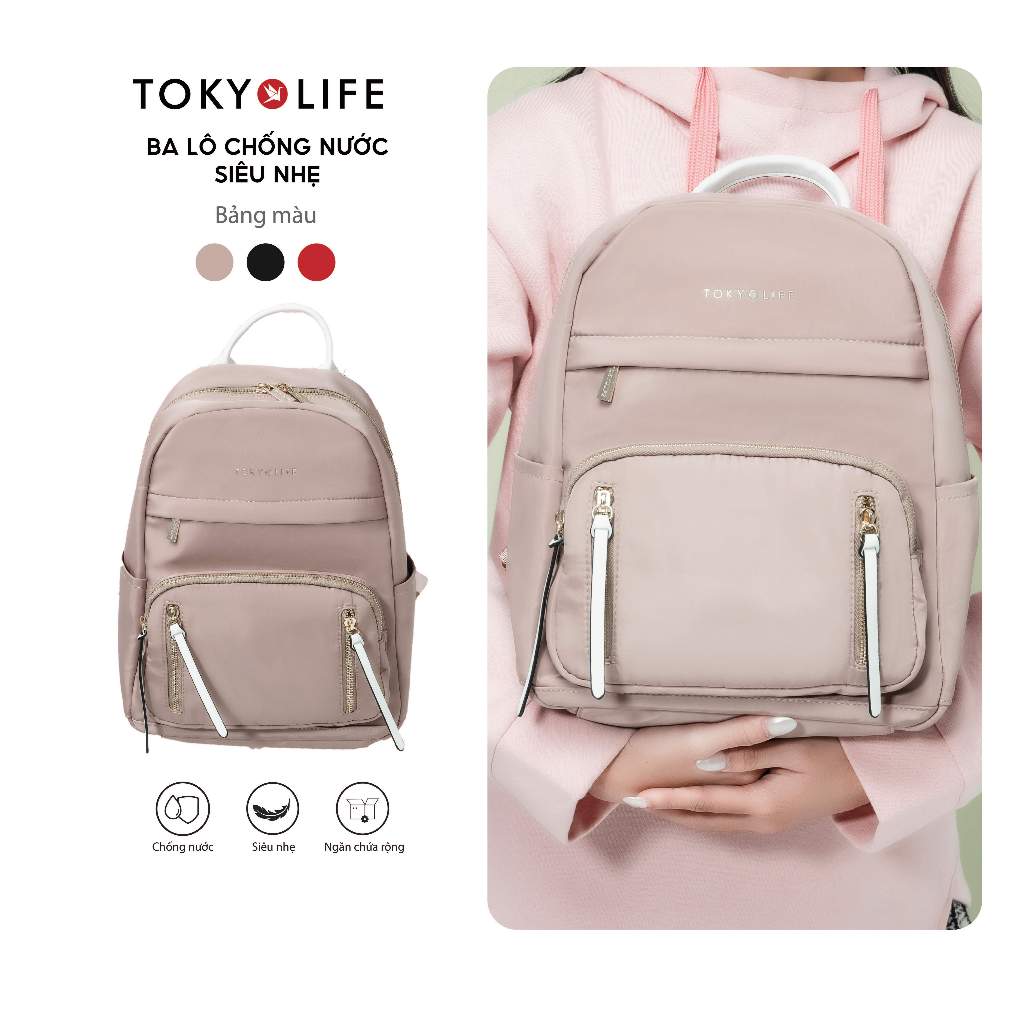 Balo đi học basic TOKYOLIFE chống nước chống thấm siêu nhẹ phong cách thời trang 40001933 (24x16x33c