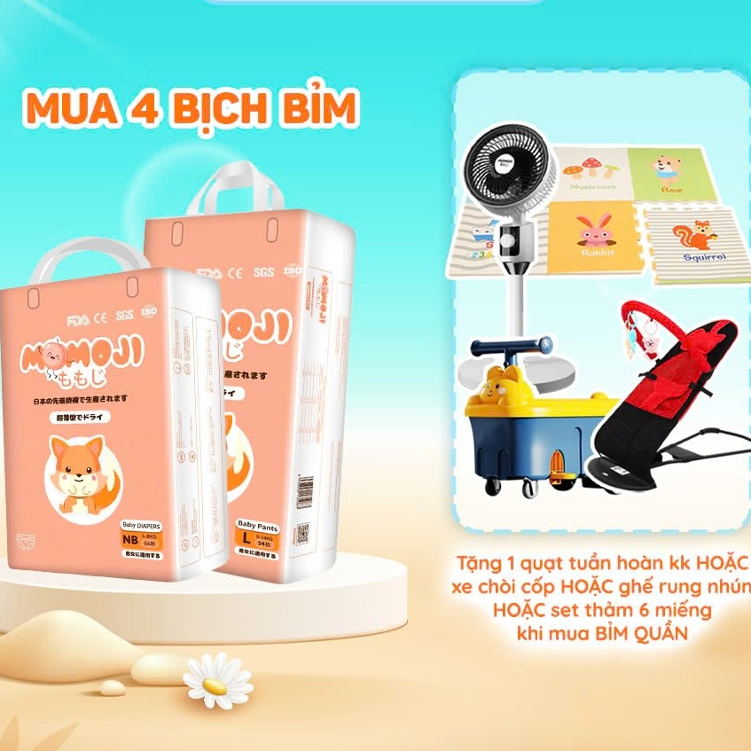 [Tặng quà] Combo 4 Bịch Tã/Bỉm Momoji Extra cao cấp cho bé