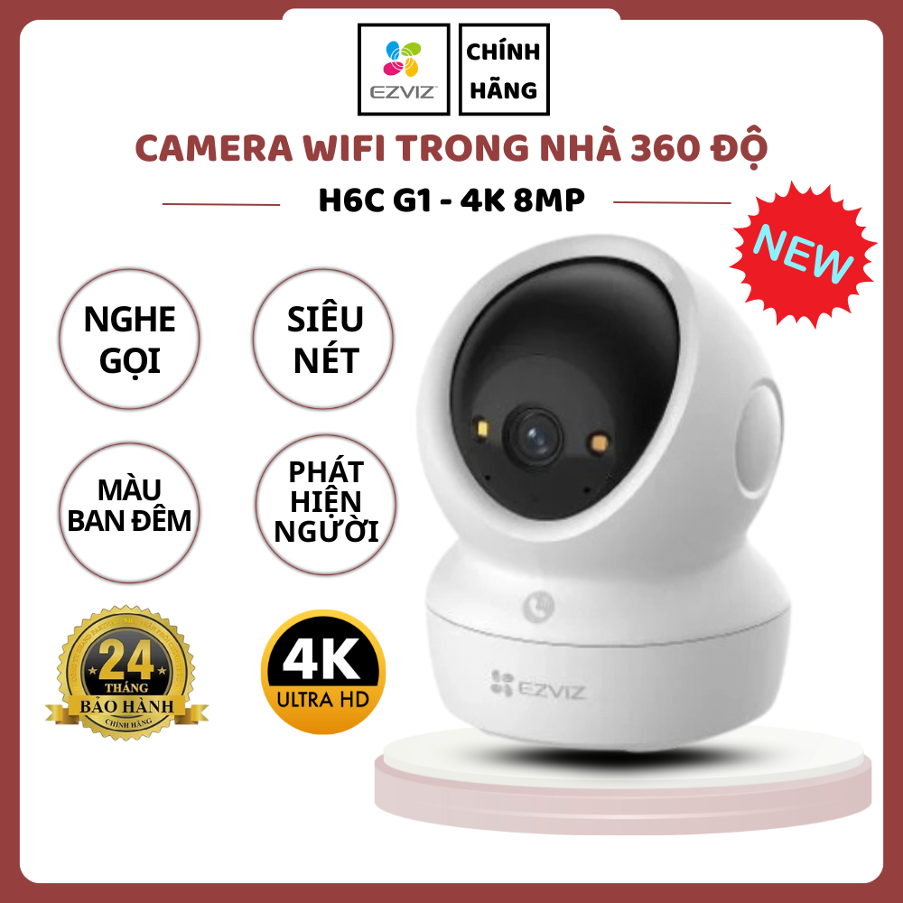 Camera EZVIZ 4K 8MP Siêu Nét – H6C G1 Quay 360° Có Màu Ban Đêm, Đàm Thoại, Bắt Chuyển Động