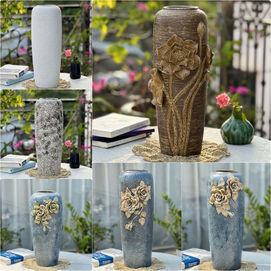 Bình hoa gốm dáng bom cao 40cm 45cm 50cm lọ cắm hoa decor trang trí cao cấp gomdecortsc
