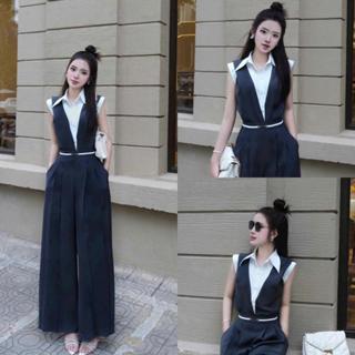 Set ( áo và quần ) E08 áo sơ mi phối màu kèm quần xuông dài