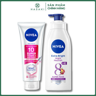   DAILY  Combo Nivea Serum Dưỡng Thể Sáng Da Mờ Thâm 300ml + Sữa Dưỡng Thể Sáng Da Ban Đêm 350ml Hasaki 