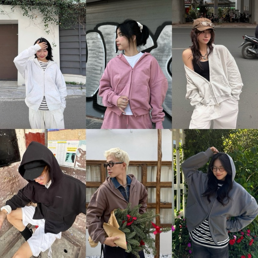 Áo Hoodie Zipper  Classic Boxy 2.0 Chất Nỉ Chân Cua 6 Màu Hồng / Xám / Đen / Nâu / Xanh Navy / Xám chì (newtag)