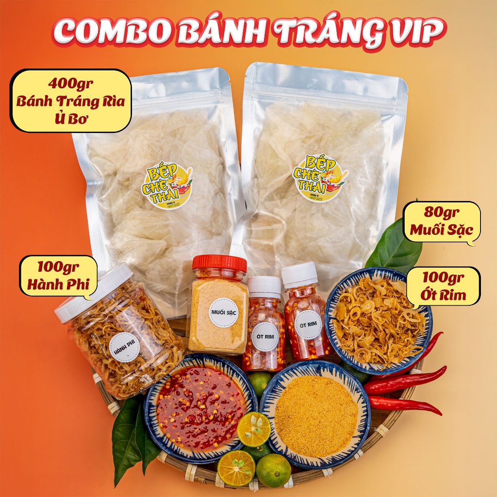 Combo Bánh Tráng Dẻo Bơ Muối Sặc Ớt Rim & Hành Phi - Snack Ăn Vặt- Bếp Chè Thái