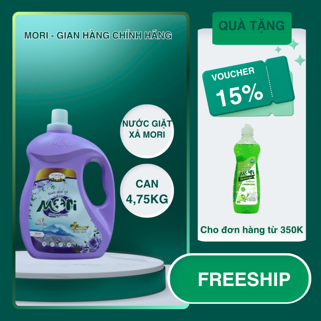 Nước Giặt Lưu Hương Mori Can 4,75kg , nước giặt can 4,75L hương nước hoa, đậm đặc siêu tiết kệm