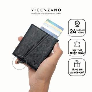 Ví Nam Nhỏ Gọn Alpha Wallet Da Bò Thật Cao Cấp Kết Hợp Hộp Đựng Thẻ Thông Minh Dáng Đứng Thương Hiệu Vicenzano