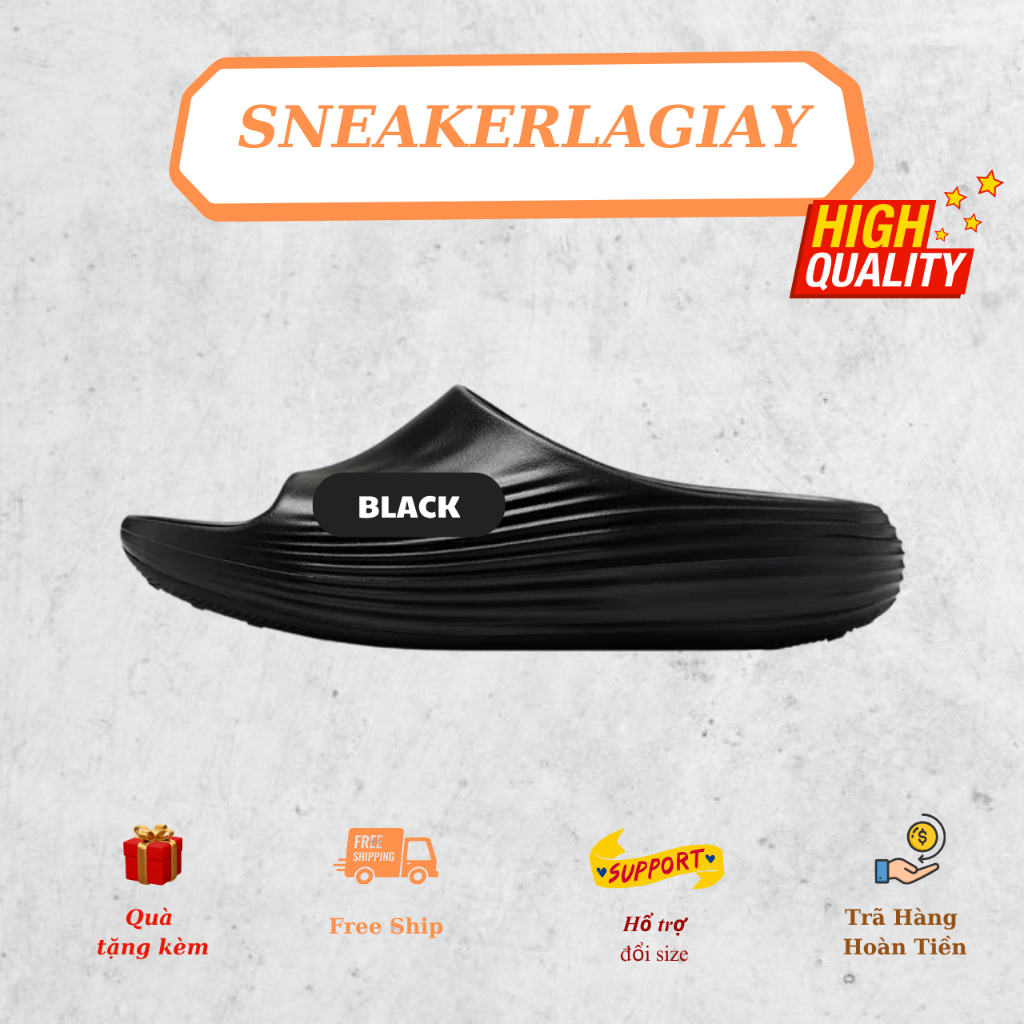 Dép Summer Rejuven8 Slide Gợn Sóng Nam Nữ Unisex – Màu Black – Đế Êm Siêu Nhẹ