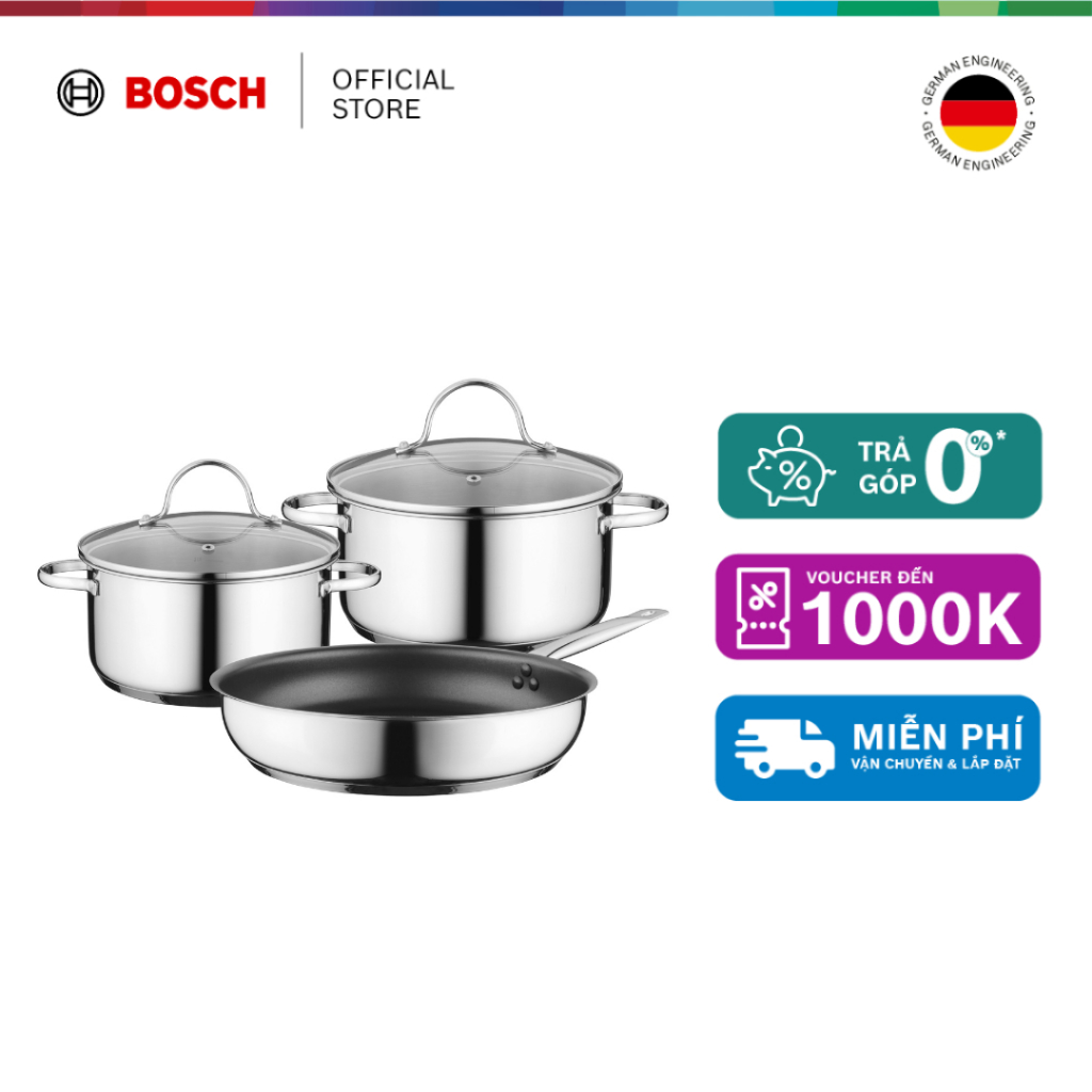 15.07 - 19.07 | Voucher Shopee lên đến 3tr | Bộ nồi chảo Bosch HEZ9SE030 (2 nồi & 1 chảo) - Hàng chí