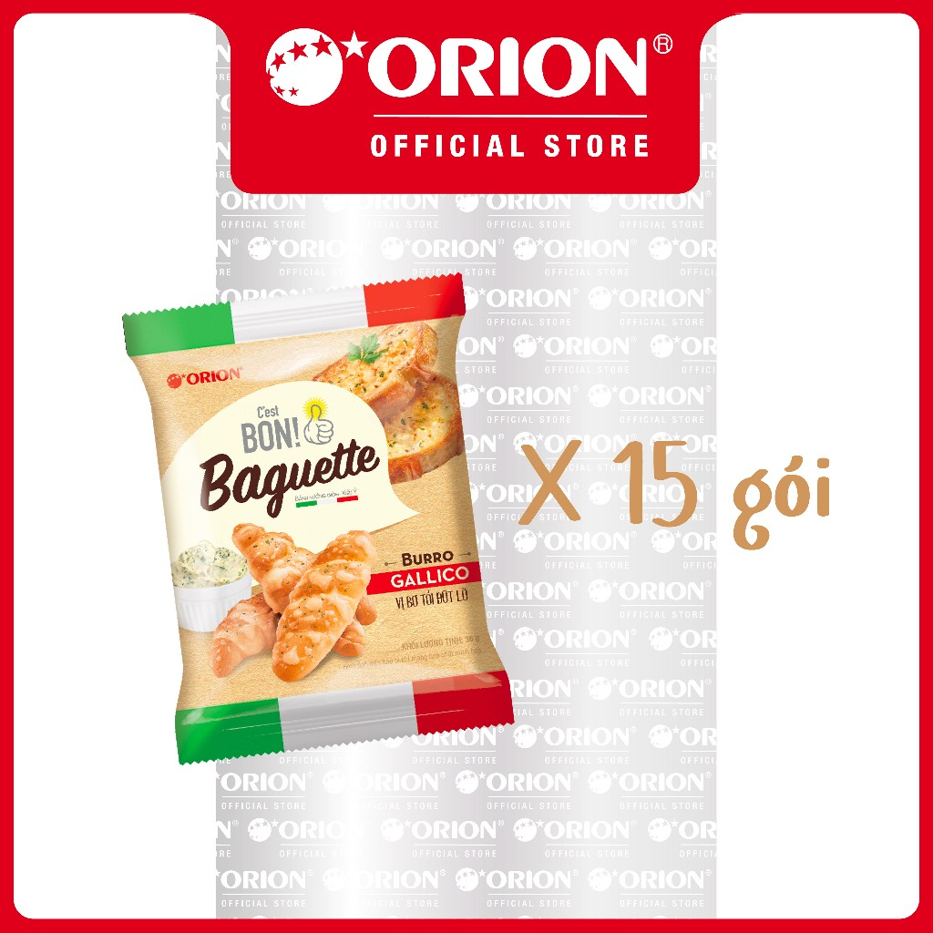 [ĐỘC QUYỀN] Hộp 15 Gói Bánh Nướng Giòn Vị Bơ Tỏi Orion C'est Bon Baguette (540g)