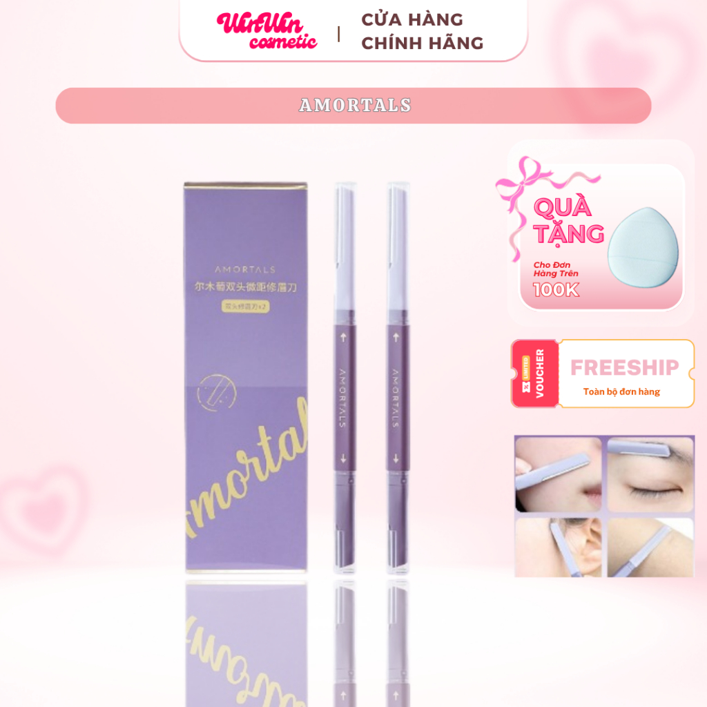 [AMORTALS]  Bộ 2 Dao cạo lông mày hai đầu Amortals dao tỉa lông mày tiện lợi không gỉ an toàn cho da