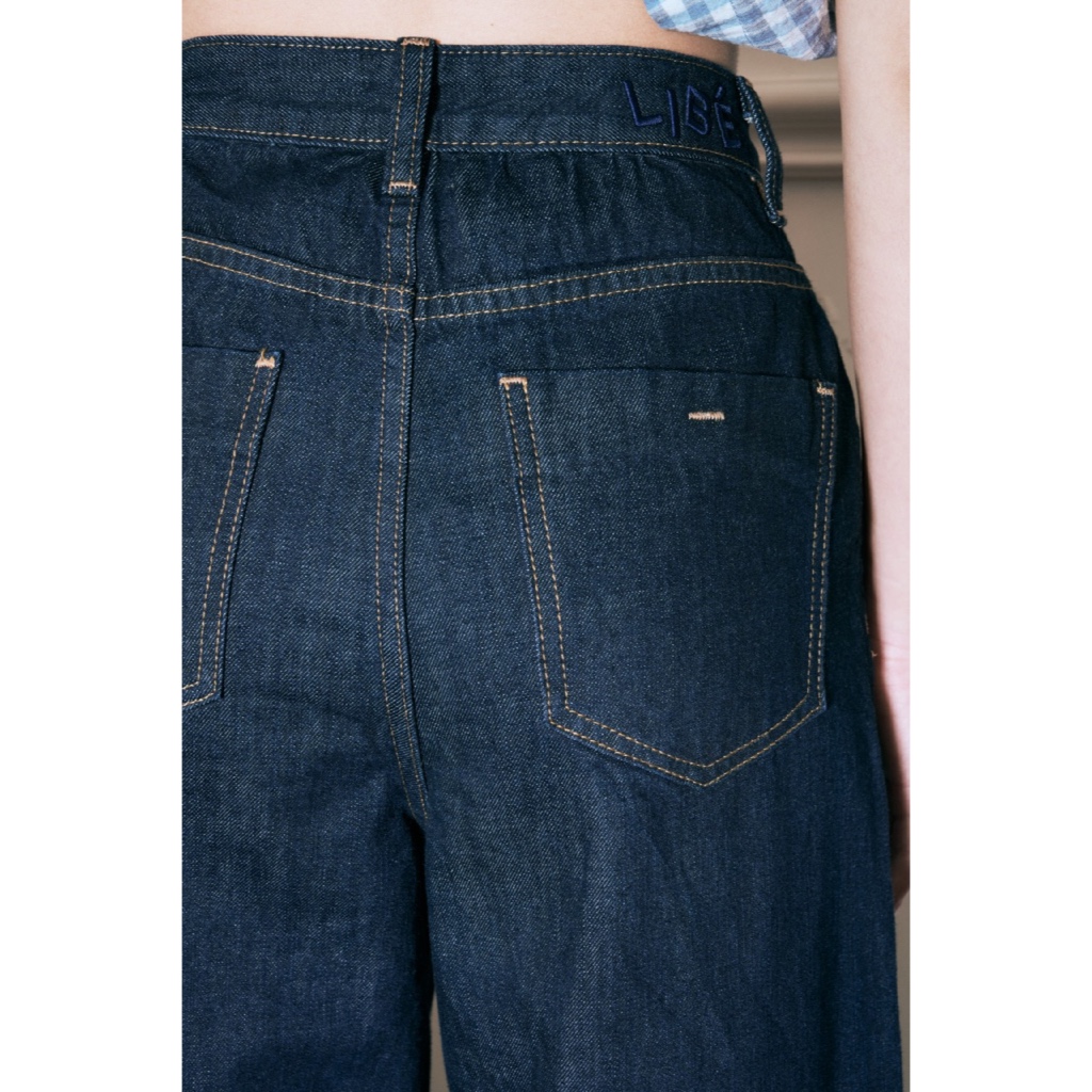 LIBÉ WORKSHOP - Quần jeans suông dài xắn gấu màu xanh dương đậm | BigBuy360 - bigbuy360.vn